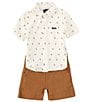 Color:Cloud - Image 1 - Baby Boys 12-24 Months Short Sleeve Printed Linen-Blend Shirt & Solid Twill Shorts Set