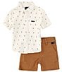 Color:Cloud - Image 2 - Baby Boys 12-24 Months Short Sleeve Printed Linen-Blend Shirt & Solid Twill Shorts Set