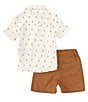 Color:Cloud - Image 3 - Baby Boys 12-24 Months Short Sleeve Printed Linen-Blend Shirt & Solid Twill Shorts Set