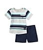 Color:Blue - Image 1 - Baby Boys 12-24 Months Short Sleeve Striped Pocket T-Shirt & Flat-Front Shorts Set