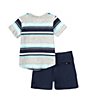 Color:Blue - Image 2 - Baby Boys 12-24 Months Short Sleeve Striped Pocket T-Shirt & Flat-Front Shorts Set