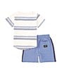 Color:Blue - Image 2 - Baby Boys 12-24 Months Short Sleeve Striped Pocket T-Shirt & Racing-Stripe Shorts Set