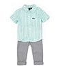 Color:Light Blue - Image 1 - Baby Boys 12-24 Months Short Sleeve Vertical Stripe Woven Shirt & Solid Finished-Hem Pant Set
