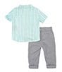 Color:Light Blue - Image 3 - Baby Boys 12-24 Months Short Sleeve Vertical Stripe Woven Shirt & Solid Finished-Hem Pant Set