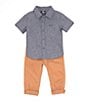 Color:Blue - Image 1 - Baby Boys 12-24 Months Short Sleeve Woven Shirt & Finished-Hem Pant Set
