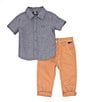 Color:Blue - Image 2 - Baby Boys 12-24 Months Short Sleeve Woven Shirt & Finished-Hem Pant Set