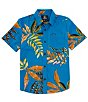 Color:Ocean Teal - Image 1 - Big Boys 8-20 Short Sleeve Paradiso Floral Leaf Shirt