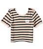 Color:Reef Pink - Image 1 - Big Girls 7-16 Short Sleeve Lil Knit Stripe T-Shirt