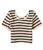 Color:Reef Pink - Image 2 - Big Girls 7-16 Short Sleeve Lil Knit Stripe T-Shirt