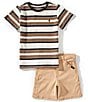 Volcom Little Boys Short Sleeve Stripe T-Shirt & Denim Shorts Set, Color:Off White - Image 1