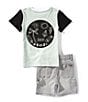 Volcom Little Boys Color Block Knit Graphic T-Shirt & Denim Short Set, Color:Sea Spray - Image 1