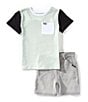 Volcom Little Boys Color Block Knit Graphic T-Shirt & Denim Short Set, Color:Sea Spray - Image 2