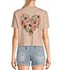 Color:Dusty Rose - Image 1 - Floral Heart Graphic Pocket Dial Short Sleeve T-Shirt