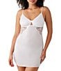 Color:White - Image 1 - Dramatic Interlude Soft Stretch Keyhole V-Neck Spaghetti Strap Mesh Lace Metallic Detail Short Chemise