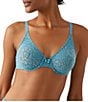 Wacoal Halo Floral Lace Unlined Underwire Center Bow Bra, Color:Adriatic Blue - Image 1