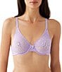Wacoal Halo Floral Lace Unlined Underwire Center Bow Bra, Color:Purple Rose - Image 1