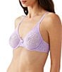 Wacoal Halo Floral Lace Unlined Underwire Center Bow Bra, Color:Purple Rose - Image 4