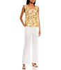 Color:Apricot Multi - Image 3 - Watercolor Floral Print Ruffle Strap Pull-On Top