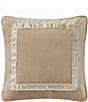 Color:Ivory/Gold - Image 1 - Ansonia Ribbon-Framed Velvet Square Pillow