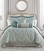 Color:Spa Blue - Image 2 - Castle Cove Collection Woven Damask Jacquard Reversible Comforter Set