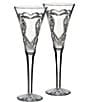 Color:Clear - Image 1 - Wedding Collection Heart-Etched Diamond-Cut Crystal Toasting Flute Pair