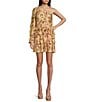 Color:Champagne Roses - Image 1 - Floral Print Asymmetrical Neck One Sleeve Tiered Mini Dress