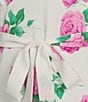 Color:Hot Pink Roses - Image 3 - Floral Printed V-Neck Cap Sleeve Tie Back Midi A-Line Dress
