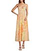 Color:Yellow Orchid - Image 1 - Orchid Floral Print Plunging V-Neck Sleeveless Tiered Back Detail A-Line Midi Dress