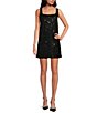 Color:Black - Image 1 - Scoop Neck Sleeveless Beaded Sequin Shift Mini Dress