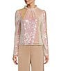 Color:Opal Sequin - Image 1 - Sequin Mock Neck Long Puff Sleeve Blouse