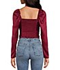 Color:Wine - Image 2 - Sweetheart Neck Long Sleeve Knotted Cutout Top