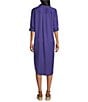 Westbound 3/4 Roll-Tab Sleeve Button Front Midi Shirt Dress, Color:Orient Blue - Image 2