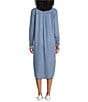 Westbound 3/4 Roll-Tab Sleeve Point Collar Button Front Chambray Midi Shirt Dress, Color:Medium Wash Indigo - Image 2