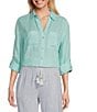 Westbound 3/4 Roll-Tab Sleeve Point Collar Y-Neck Button Front Shirt, Color:Limpet Shell Blue - Image 1