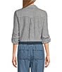 Westbound 3/4 Roll-Tab Sleeve Point Collar Y-Neck Button Front Top, Color:Spring Stripe - Image 2