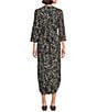 Westbound Printed 3/4 Rolled Sleeve Y-Neck Button Front Midi Shirt Dress, Color:Black and White Graphic - Image 4