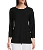 Color:Black - Image 1 - 3/4 Sleeve Side Slit Tee Shirt
