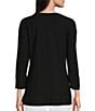 Color:Black - Image 2 - 3/4 Sleeve Side Slit Tee Shirt