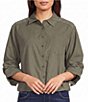 Westbound 3/4 Sleeve Rolled Sleeve Button Front Top - Image 1