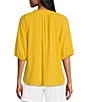 Color:Daffodil - Image 2 - 3/4 Sleeve Ruffle V-Neck Embroidered Yoke Button Front Top