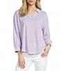 Westbound 3/4 Sleeve V Neck Collared Slub Knit Top - Image 5