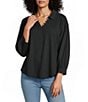 Westbound 3/4 Sleeve V Neck Collared Slub Knit Top - Image 5