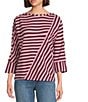 Westbound Striped 3/4 Sleeve Wide Neck Top - Image 1