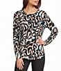Westbound Abstract Animal Print Long Sleeve Crew Neck Knit Tee - Image 1