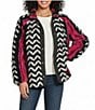 Westbound Abstract Print Long Sleeve Snap-Front Jacket, Color:Red Abstract Stripe - Image 1