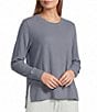 Westbound ULTRA LUXE Athleisure Knit Long Sleeve Crew Neck Side Slit Ultra Luxe Top, Color:Basalt Grey - Image 1