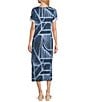 Westbound Blue Geo Tex Short Sleeve V-Neck Midi Dress, Color:Blue Geo Tex - Image 2