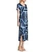 Westbound Blue Geo Tex Short Sleeve V-Neck Midi Dress, Color:Blue Geo Tex - Image 3
