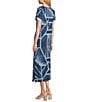 Westbound Blue Geo Tex Short Sleeve V-Neck Midi Dress, Color:Blue Geo Tex - Image 4