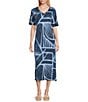 Westbound Blue Geo Tex Short Sleeve V-Neck Midi Dress, Color:Blue Geo Tex - Image 5